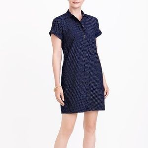 J Crew Corduroy Shirt Dress in Navy Polkadots